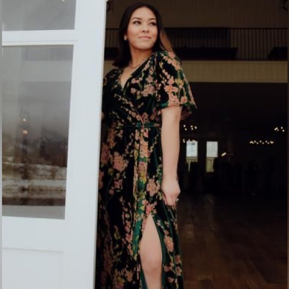 Baltic Born Floral Uma Velvet Maxi Dress with Flutter Sleeves sold out color